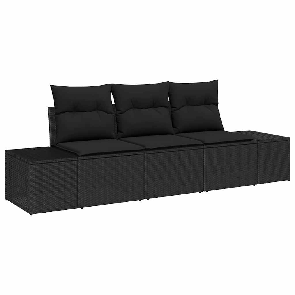Garten-Sofa-Set mit Kissen mit Speicher 3 pcs Schwarz